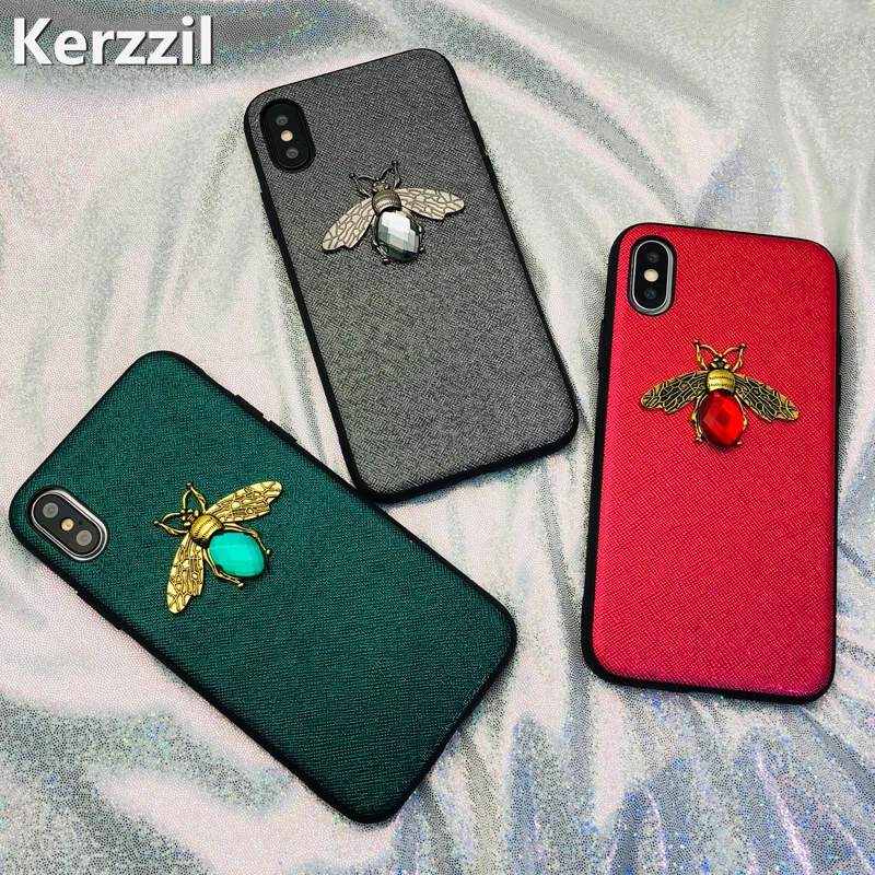 Роскошный чехол Kerzzil со стразами и Пчелой для iPhone 11 Pro X XR XS Max кожаный из ТПУ с