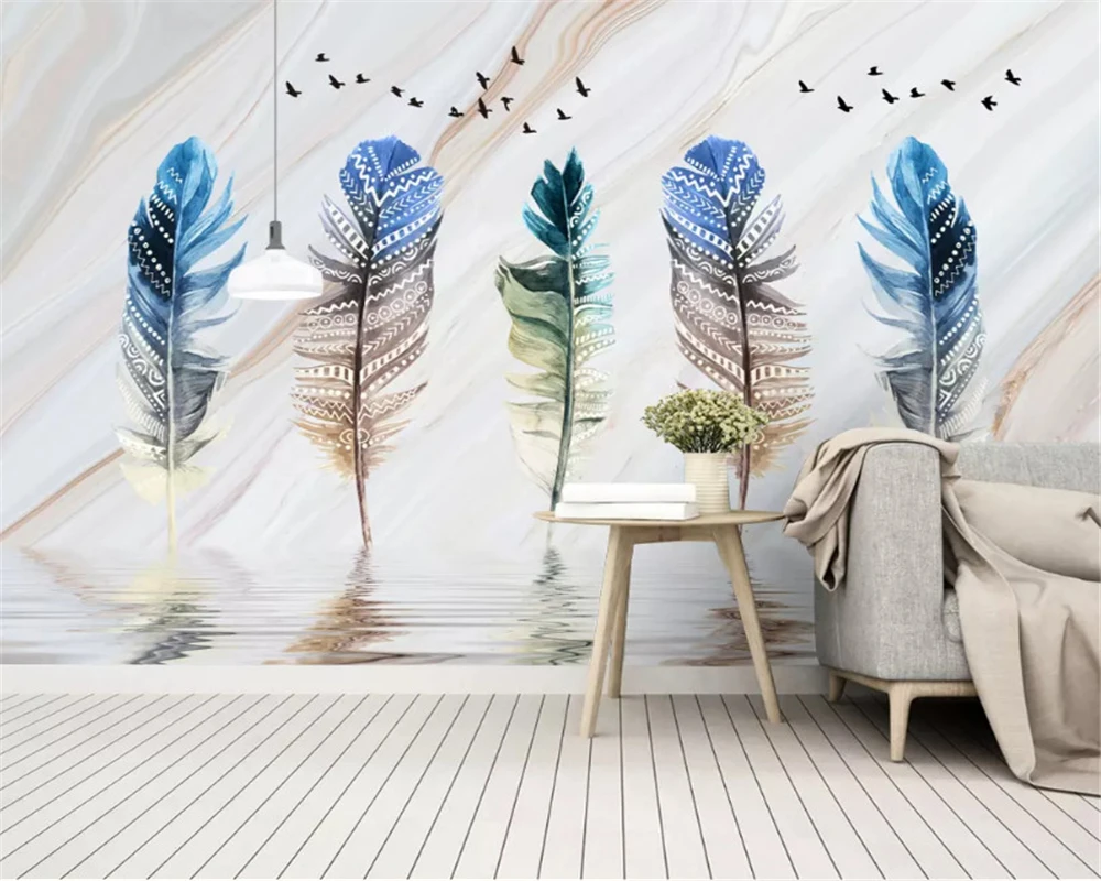 

beibehang Custom wall papers home decor classic fashion color feather art retro American TV background papel de parede wallpaper