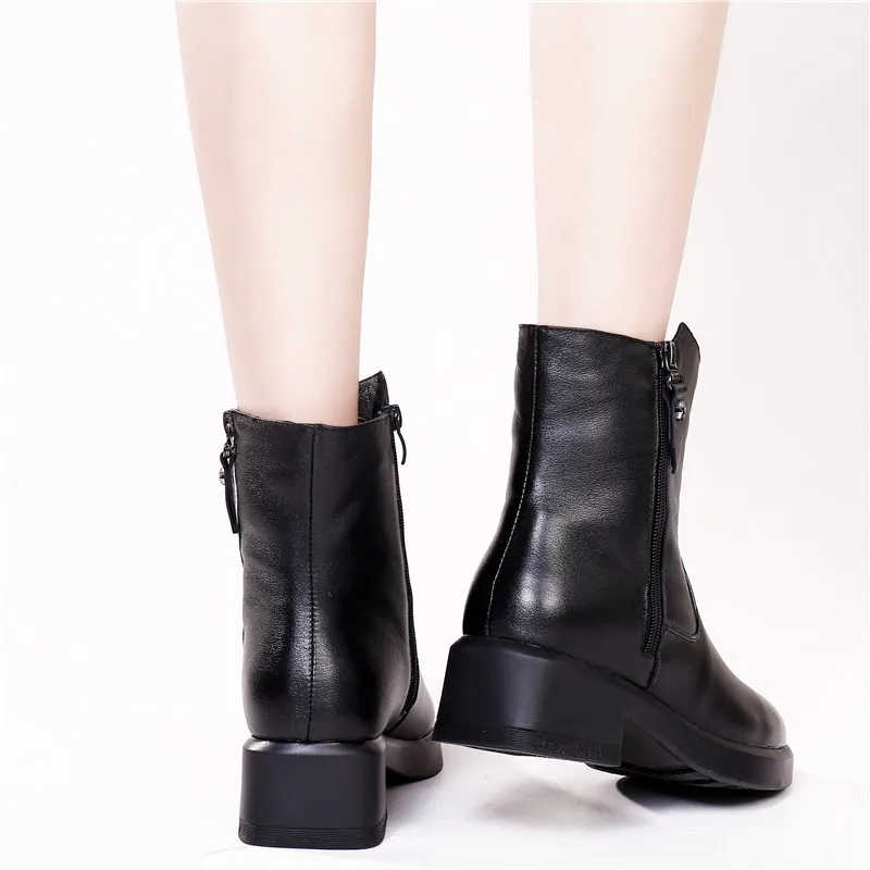 

MORAZORA 2021 top quality genuine leather shoes women ankle boots zip keep warm wool snow boots low heels winter shoes ladies