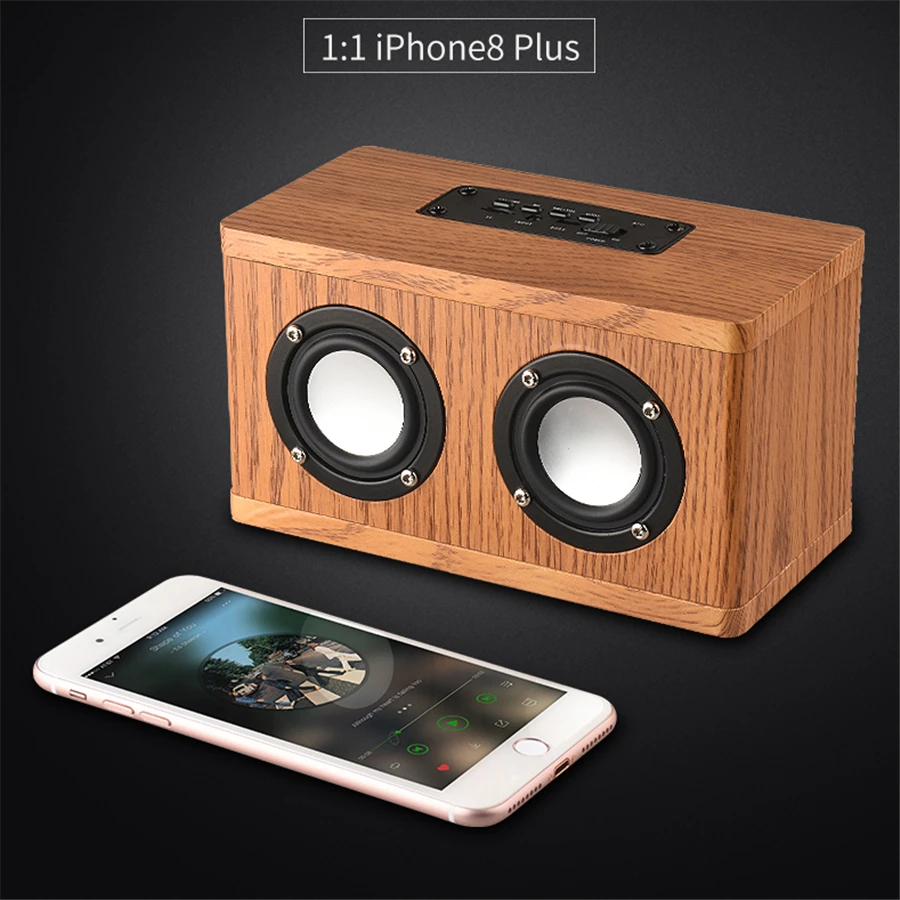 Wooden Bluetooth Speaker Wireless Subwoofer Stereo Leather Speakers Portable Bass HIFI Support TF Card AUX | Электроника
