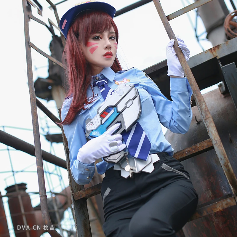 

Anime! Hot Game OW DVA Policewomen Skin Police Uniform Cosplay Costume Lovely Rabbit Pattern For Women 2018 New Free Shipping