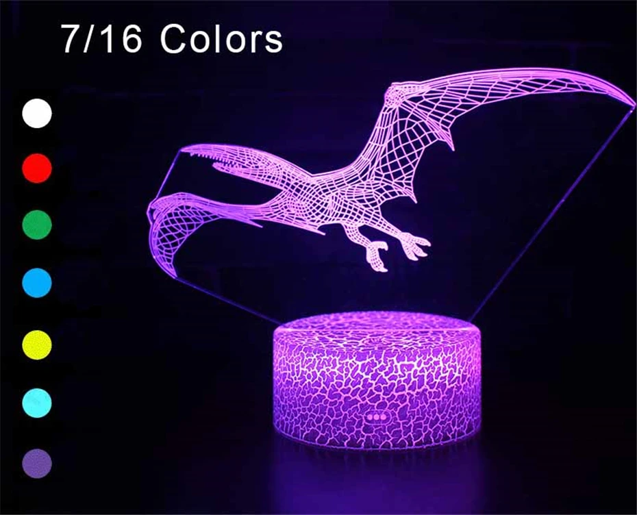 С принтом динозавра из мультфильма, светодиодный 3D ночной Светильник Touch/Дистанционное Управление 16 Цвет настольная лампа зарядка через usb Батарея приведенный в действие Прямая