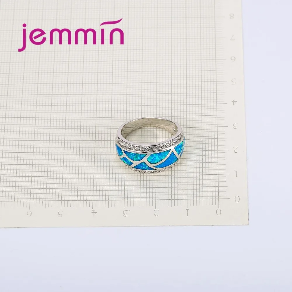 925 Sterling Silver Wedding Engagement Rings For Men And Women Fine Blue Fire Opal Party Finger Ring Micro Rhinestone | Украшения и