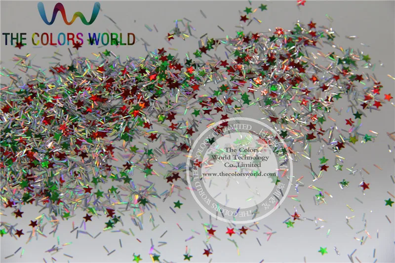 Xmas-11 Смесь блестящих голографических цветов и форм блесток для наращивания ногтей или декора DIY 1упак. = 50г.