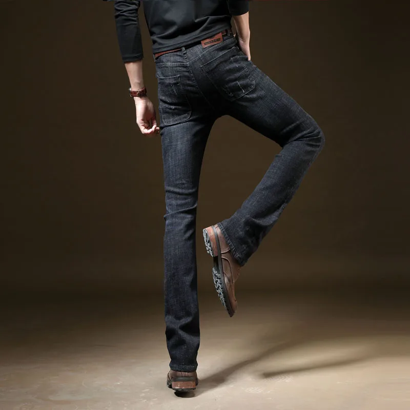 Autumn 2018 New Mens Bootcut jeans Black Slim Fit Flared Jeans High Quality bootcuts pants bell bottom | Мужская одежда