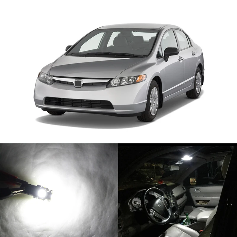 Светодиодный интерьерный светильник без ошибок, посылка, комплект для Honda, аксессуары для Civic Coupe и Sedan 2006-2012, автомобильный стиль, купольная карта, лампа багажника