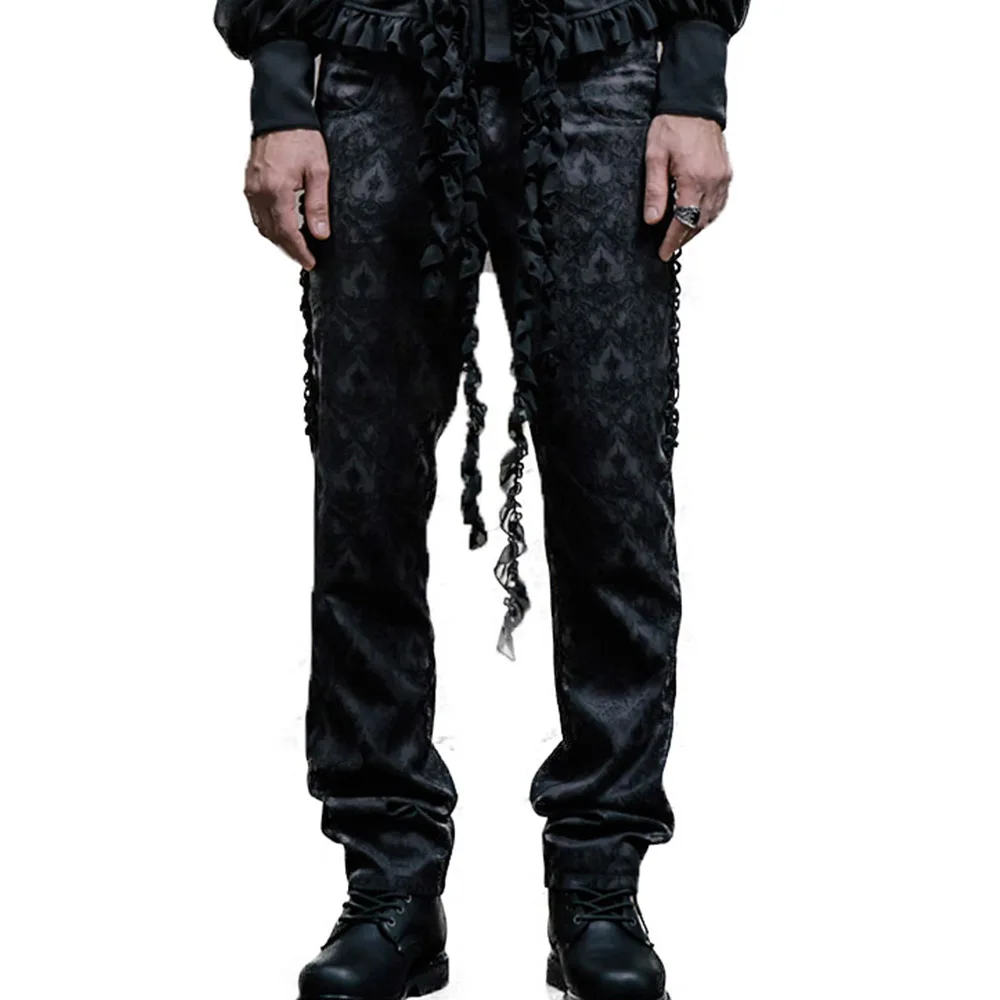 Steampunk Gothic Palace Mens Long Pants Black Printed Pattern Full Length Trousers Man Fashion Pantolon Homme With Button Fly