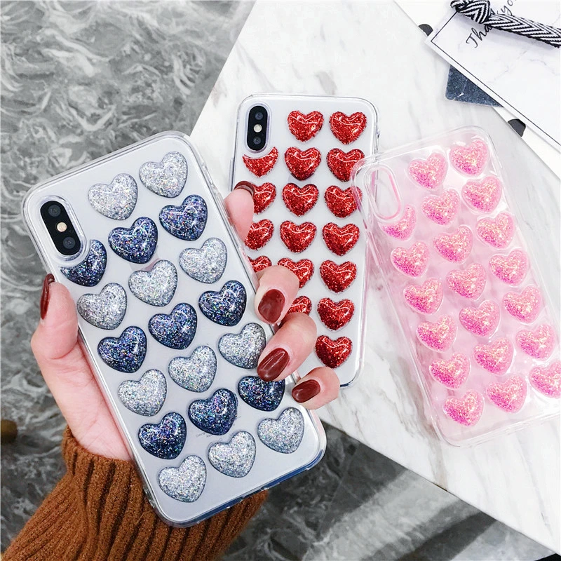 Модный 3d силиконовый чехол из ТПУ с клеем в виде сердца для Iphone 5 5S 5se 6 6s 7 8 Plus X