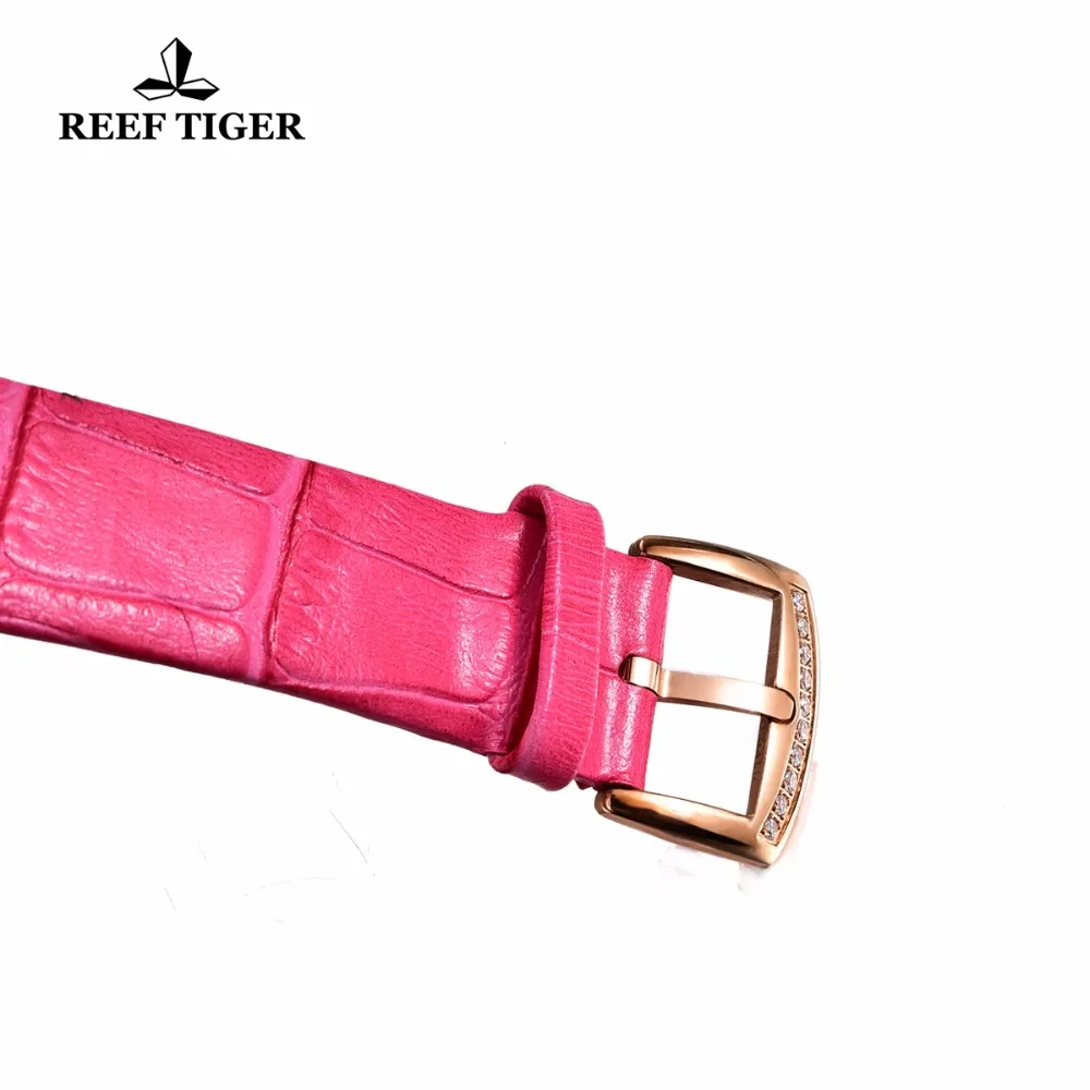 

Reef Tiger/RT Fashion Watches for Ladies Genuine Leather Strap Luxury Rose Gold Watches Flowers Female Watches RGA1562