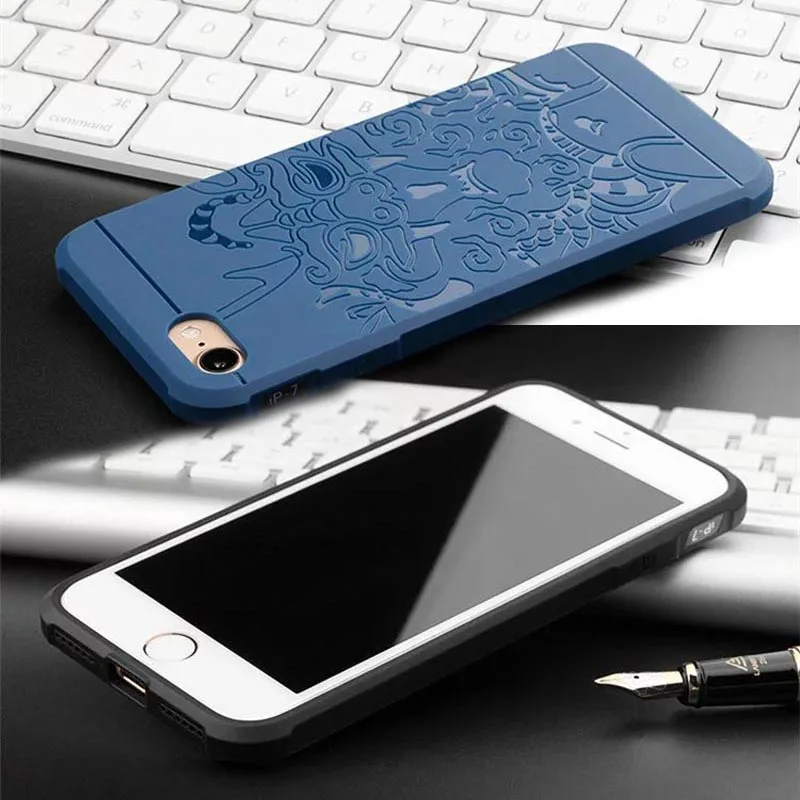 Uftemr полный защитный чехол для телефона для iPhone 6, 6s, 7, 8 Plus, 3D Мягкий силиконовый чехол с драконом для iPhone 7, чехол 5, 5S, SE, 6s