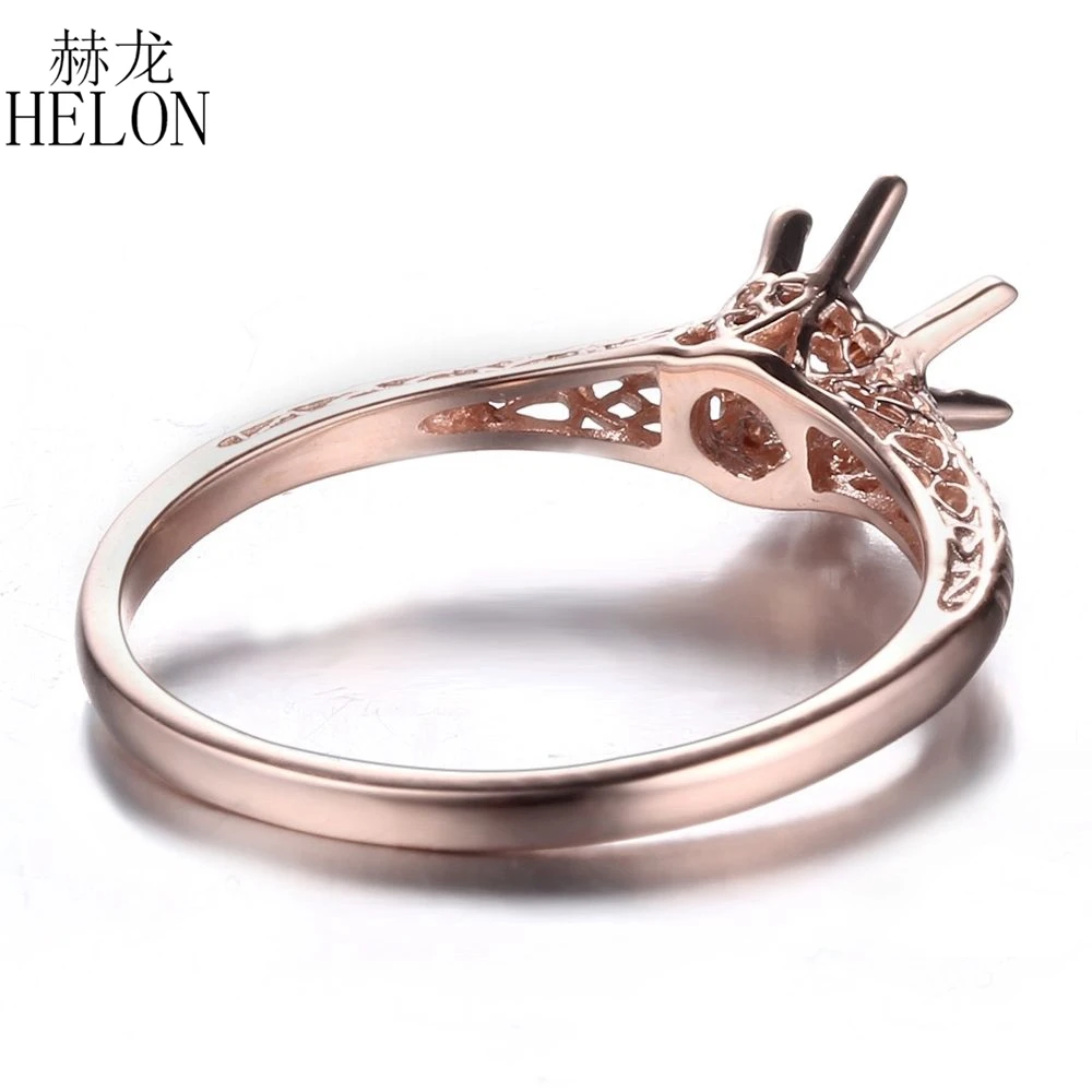 HELON Real 14k розовое золото Сертифицированный круглый 4-5 мм Пасьянс Античный Декор Винтаж полу крепление кольцо ювелирных изделий