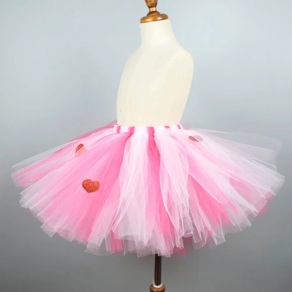 Lovely Pink with Red Glitter Heart Tutu Skirt Baby Girls Fluffy Tulle Tutus Kids Birthday Party Valentine's Day Costume | Детская