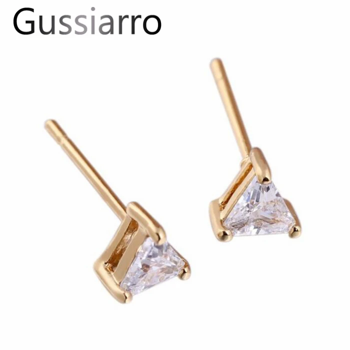 Gussiarro Trendy Delicate Gold-Color Clear Triangle Crystal Baby Women Stud Earrings joias ouro marcas famosas brincos | Украшения и