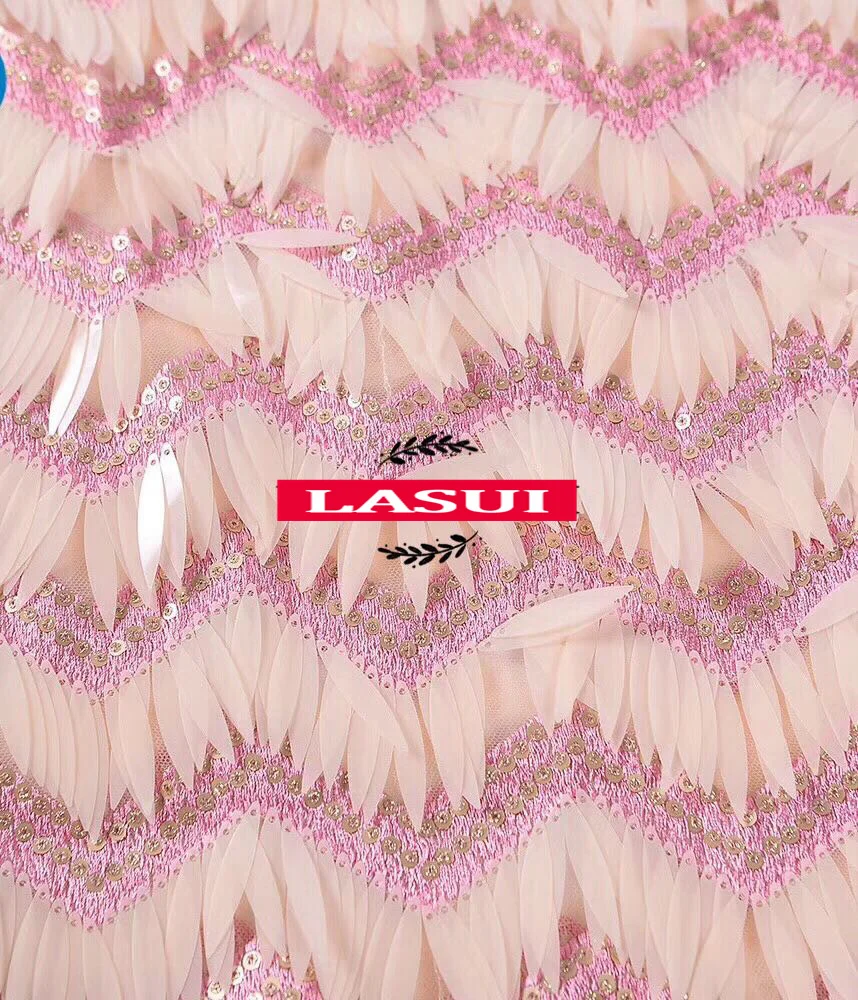 LASUI 1 ярд/1 лот розовая волнистая вышитая блестками кружевная ткань свадебное
