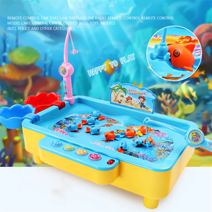 Детская 14 шт./компл. электрические магнитные игрушки для рыбалки с музыкой и