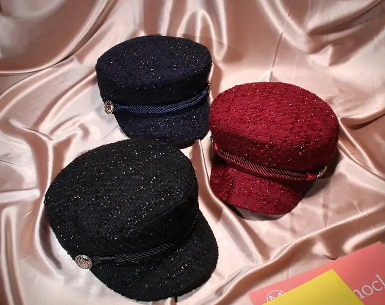 

Best-selling adult high-quality leather flat-bottomed caps female fashion navy hats men's PU military warrior outdoor sunshade