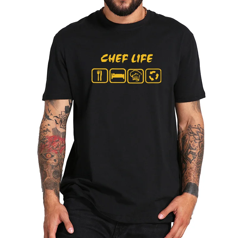 Мужская Повседневная футболка Chef Life из 100% хлопка с повязкой на кухню|Мужские