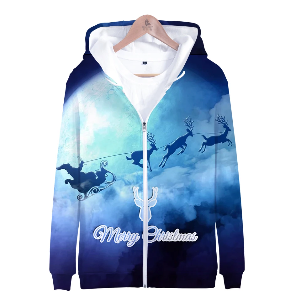 

Christmas New Theme Character Cartoon 3D Pattern Fashion Hip Hop Style Christmas Zipper Hooded Sweatershirt xxs-4xl