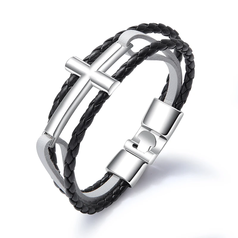 Многослойный Крест тканый мужской кожаный браслет индивидуальность ювелирное