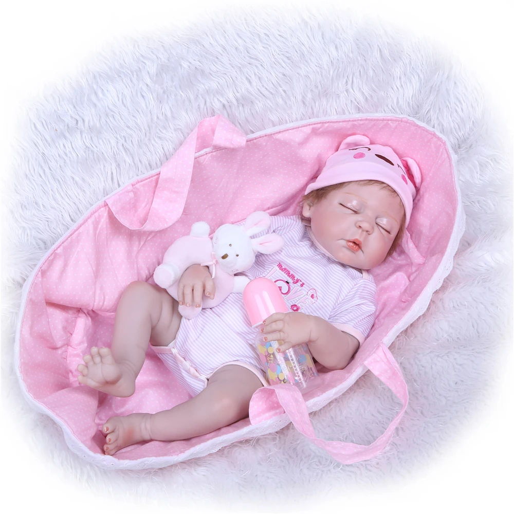 

with pink sleeping basket Reborn Baby Dolls Realistic Girl Princess 23 inch Baby Dolls Alive Reborns Toddler bebe Toy For kids