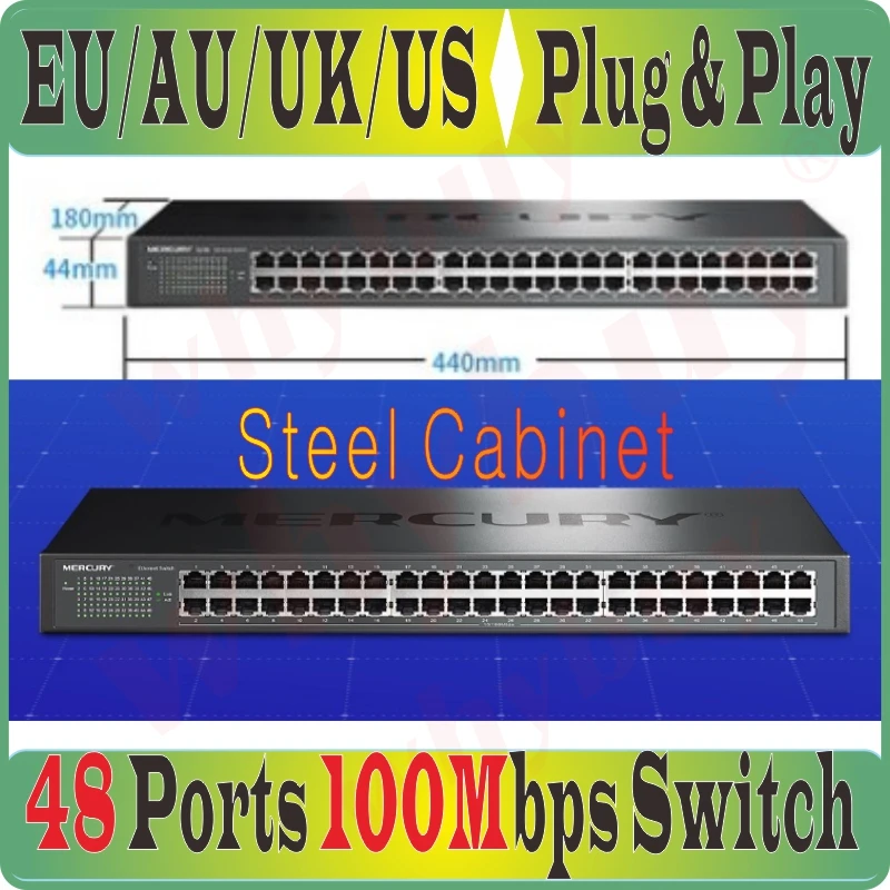 Plug& Play, сталь/металл 48 портов настольный коммутатор 100 Мбит/с коммутатор для интернет-сети LAN Hub полный или половина дуплексный обмен быстродействующий коммутатор