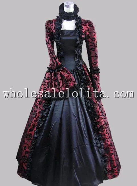 Wholesalelolita Top Sale 18th Century Purple Print and Black Style Marie Antoinette Gothic Ball Gown Club Dress | Тематическая