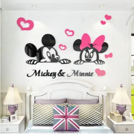 Новые 3D Мультяшные Микки и Минни Маус DIY настенные Зеркальные Стикеры DIY акриловые зеркальные настенные стикеры s Наклейка и фрески для украшения дома - Цвет: B