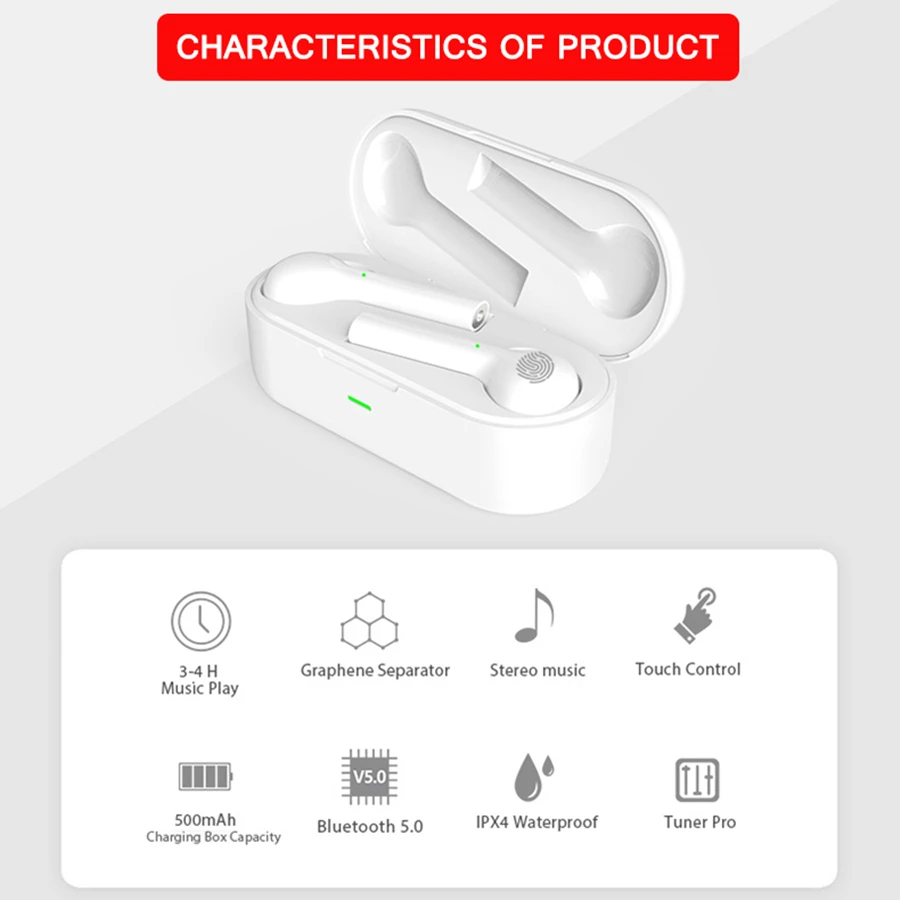 Наушники беспроводные JS18 TWS Bluetooth наушники для iPhone, двойные динамики объемные Новые водонепроницаемые спортивные наушники Smart touch вызов беспроводные наушники блютуз наушники наушники беспроводные huawei
