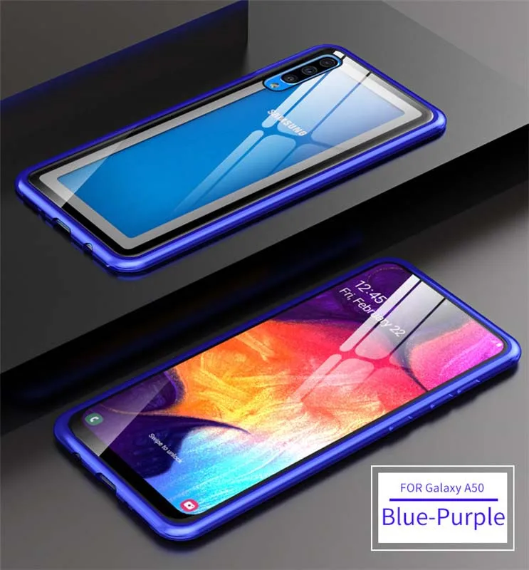 Роскошный Алюминиевый металлический защитный чехол для samsung Galaxy A50, чехол для телефона, тонкая рамка, бампер, задняя прозрачная стеклянная крышка KS0187