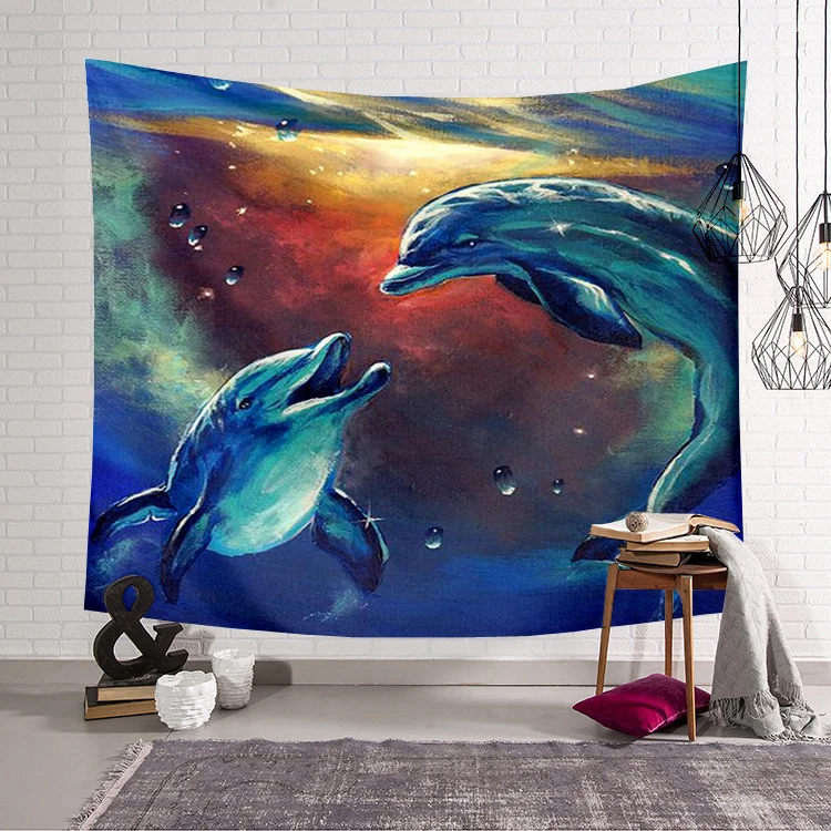 

PLstar Cosmos Cute dolphin colorful animal Tapestry 3D Printing Tapestrying Rectangular Home Decor Wall Hanging New style-3