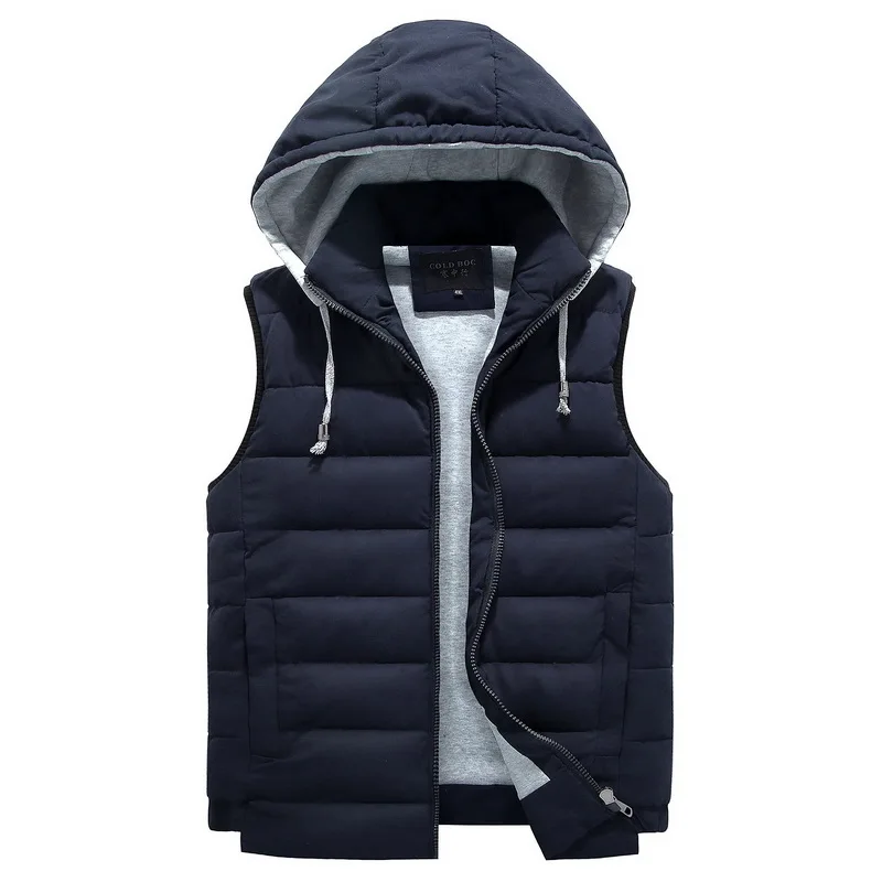 Мужская парка 4XL-8XL, жилет с капюшоном, зима-осень, новая Толстая Теплая Повседневная ветровка, мешковатая стеганая верхняя одежда, жилет, куртка без рукавов - Цвет: Синий