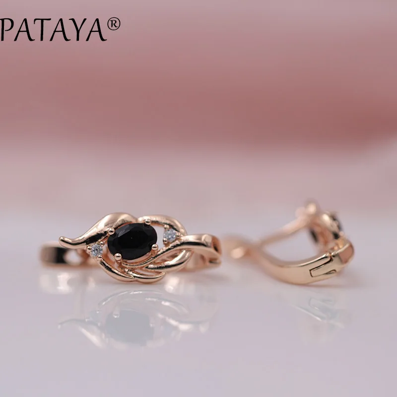 black PATAYA, Новое поступление 585, розовое золото, зеленый овальный натуральный циркон, винтажные свисающие серьги для женщин, хорошее ювелирное изделие, короткие серьги, аксессуары - Окраска металла: black