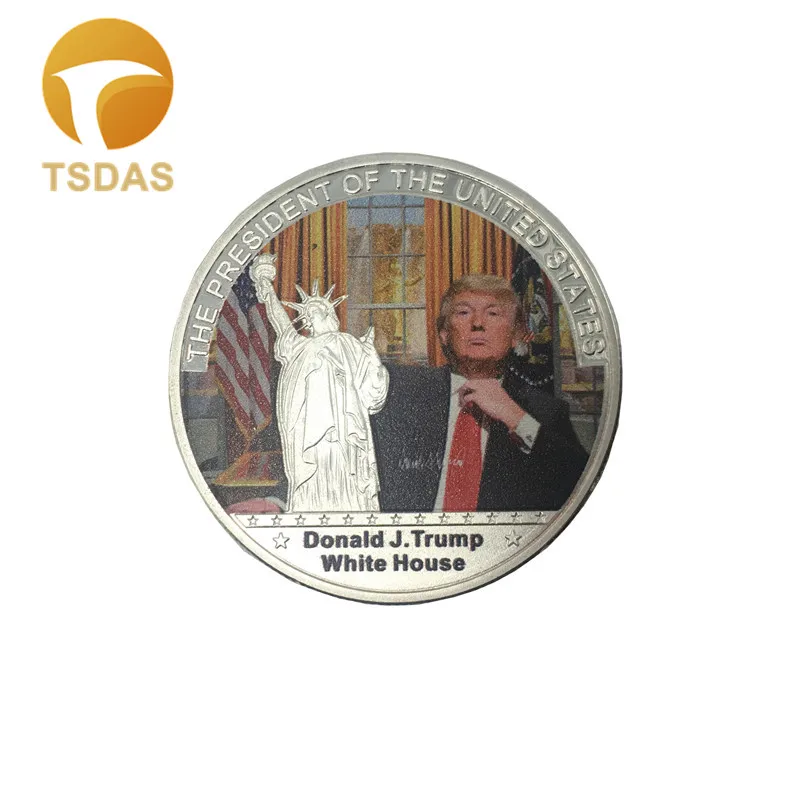 Круглая Посеребренная монета с гравировкой Американский 45 й президент Дональд