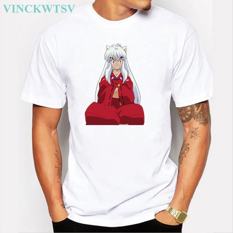 Vinckwts мультфильм Инуяша принт мент футболки Sesshoumaru футболка с короткими рукавами