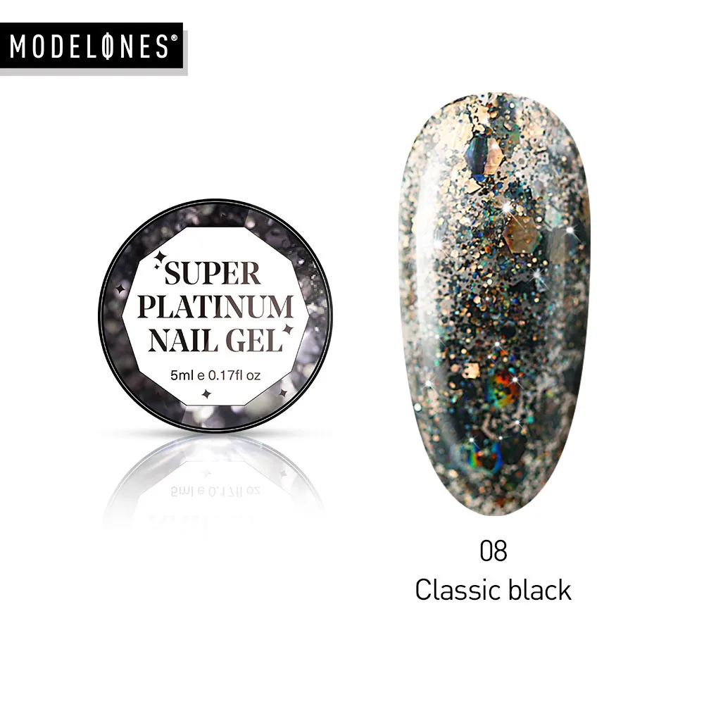08 Classic Black Modelones супер Платиновый гель для ногтей супер Сияющий Цвет гель краски Кристалл лак для нейл-арта Блеск бриллианты замочить от УФ/светодиодный гель - Цвет: 08 Classic Black
