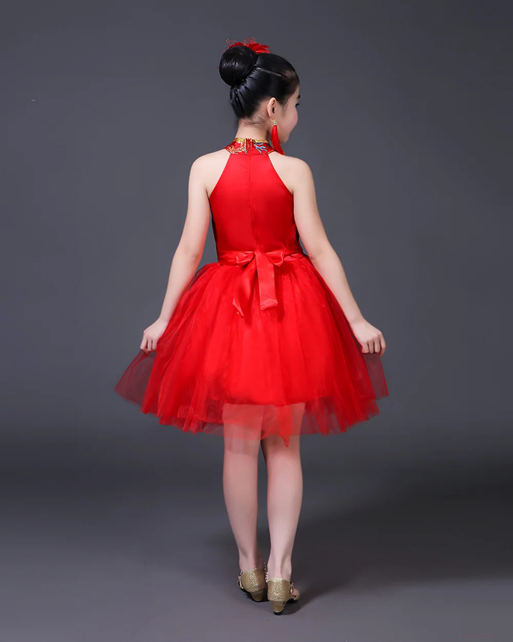 Китайский дети сценический костюм красный Бальные танцы Preformance одежда для