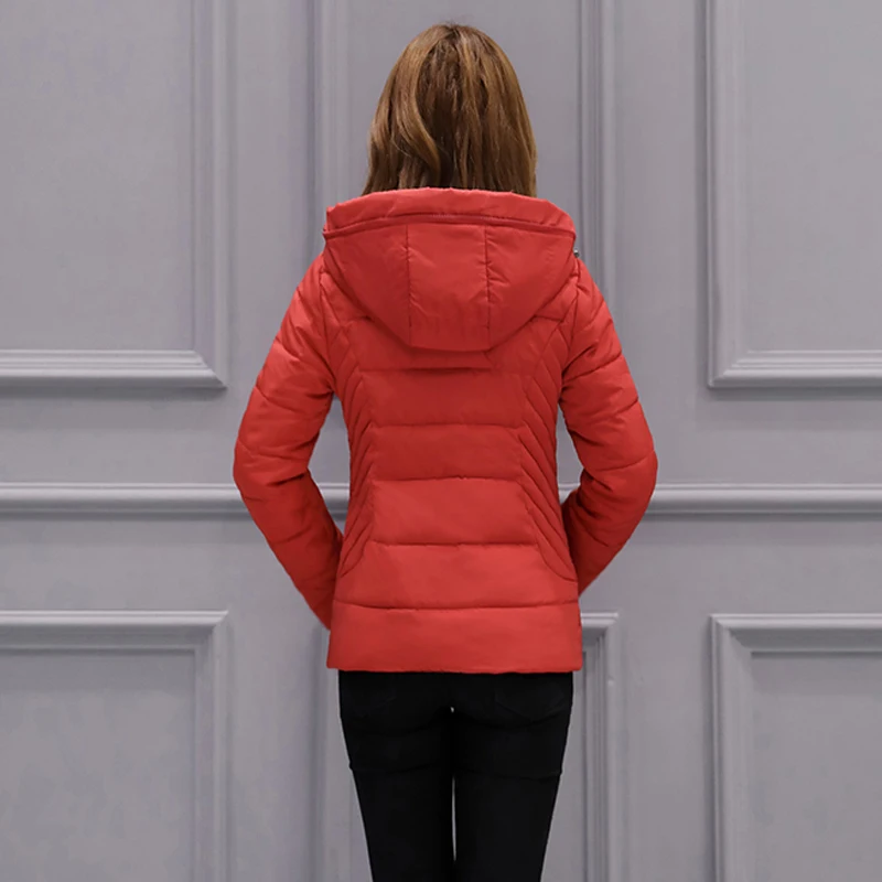Женская куртка с капюшоном осенне-зимняя облегающая парка хлопковой подкладкой