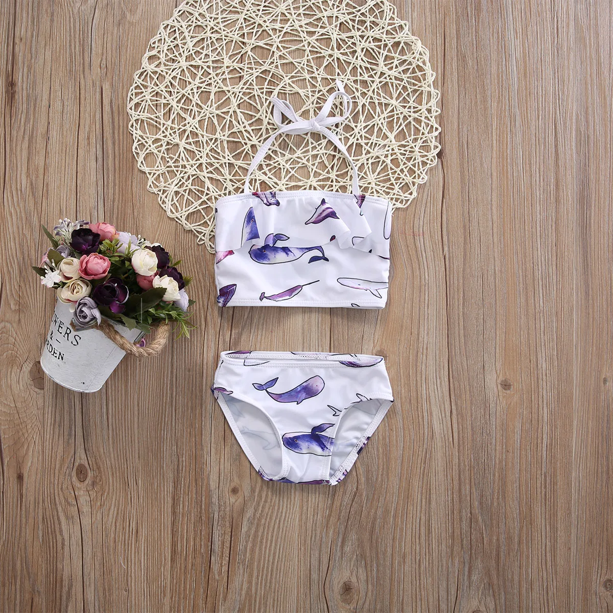 Новинка 2017 купальники из двух частей для маленьких девочек с принтом рыбок