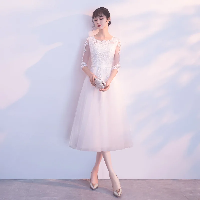 

White Lace Women Cheongsam Asian Bride Wedding Evening Party Dresses Hollow Out O-Neck Qipao Prom Mesh Dress Gown Size XS-XXL