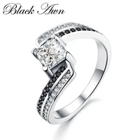 black awn trendy 3 1g 925 sterling silver fine jewelry bague row black spinel wedding ring for women c045