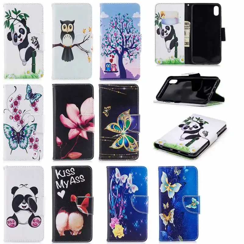 Кожаный чехол бумажник с изображением панды и цветов для Iphone XR XS MAX Nokia 7 1 Huawei P30 Pro P