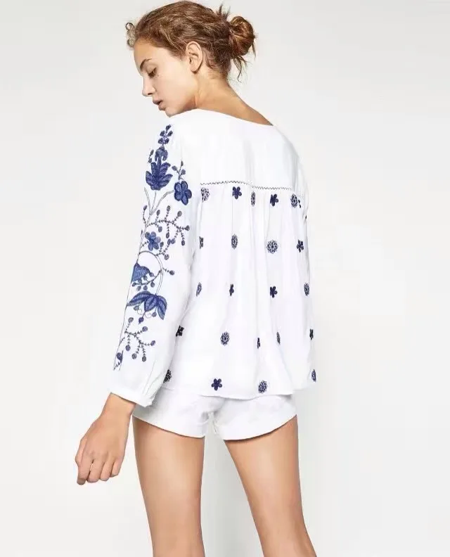 Ladies' Embroidered Peasant Tunic Top Relaxed Fit Blouse Boho Hippie Mexican Loose |