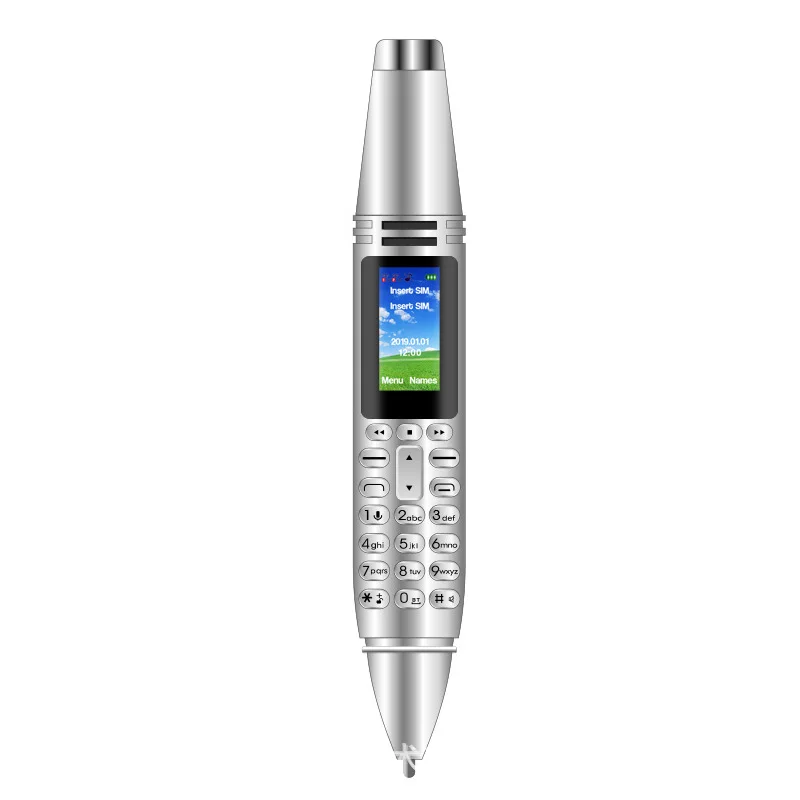 0,9" ручка в форме 2G для экран мобильного телефона Две sim-карты GSM для мобильного телефона номеронатор диктофон для записи голоса fm-радио - Цвет: Серебристый