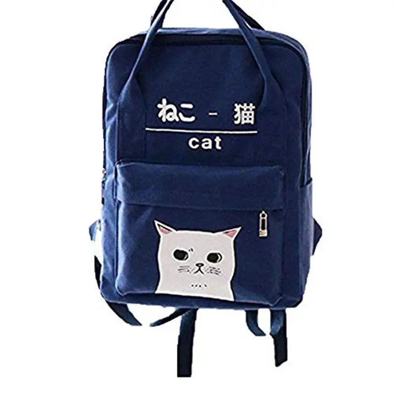 Kawaii аниме Кошка Холст Рюкзак для девочек-подростков Повседневная дорожная сумка для колледжа розовая сумка для книг женская сумка для ноутбука синяя сумка
