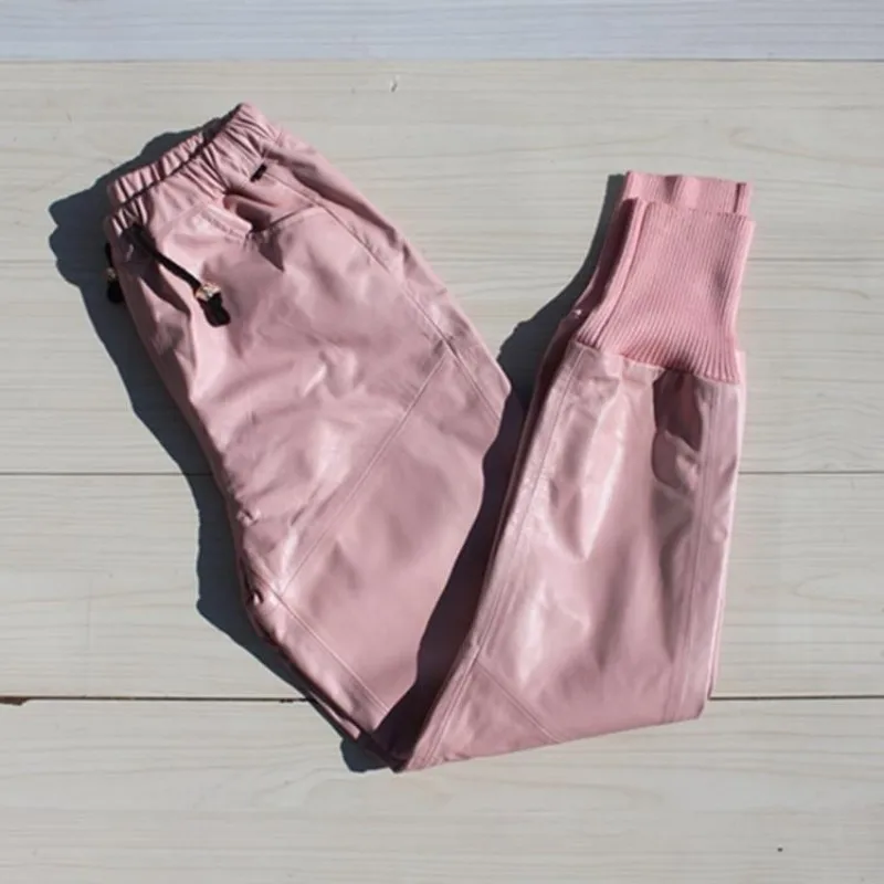 pink Модные женские свободные штаны-шаровары в стиле хип-хоп, 8 цветов, повседневные брюки с эластичной резинкой на талии, длинные штаны из натуральной кожи, уличная одежда - Цвет: pink