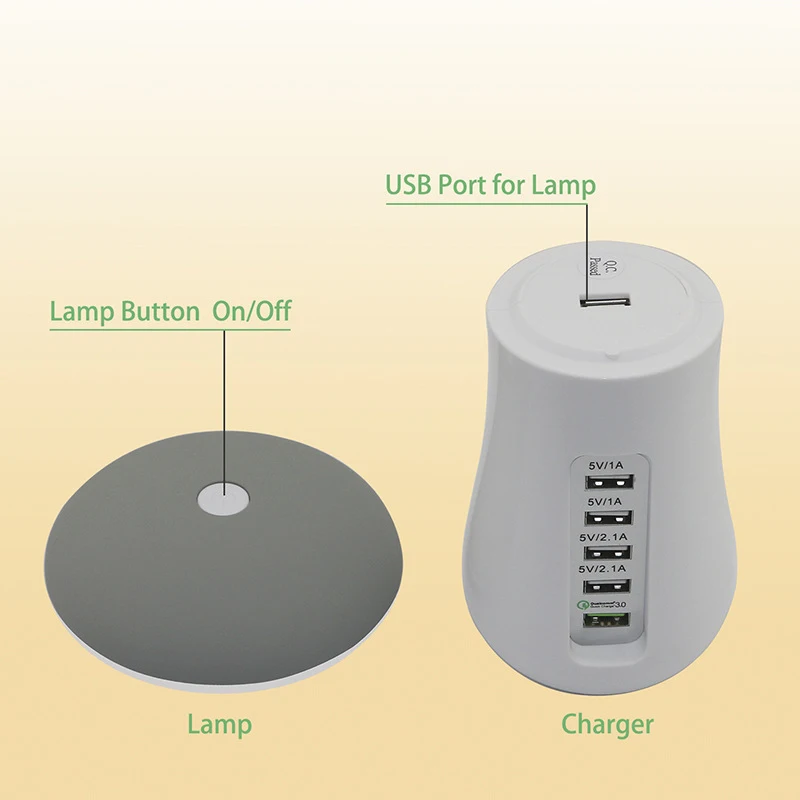1pc Multi Charging Dock 5 USB Port QC3.0 Station With Mushroom Light Fast Hub EU US AU UK | Электроника