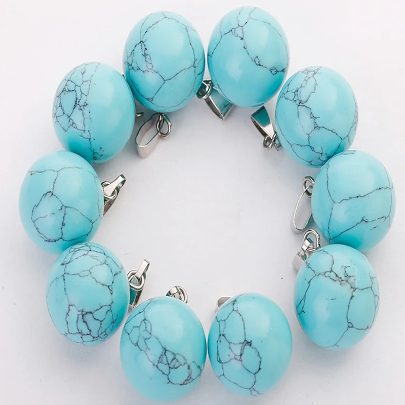 Blue turquoise Натуральный камень круглый подвесной амулет кристалл Кварцевый Камень круглый шар кулон для DIY Изготовление ювелирных ожерелий 25 шт./лот - Окраска металла: Blue turquoise