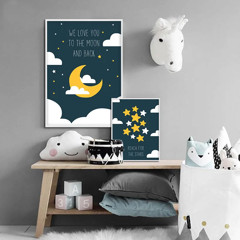 Children Poster Moon Star Nursery Quotes Print Minimalist Wall Art Canvas Painting Nordic Baby Kid Bedroom Decoration Picture | Дом и сад