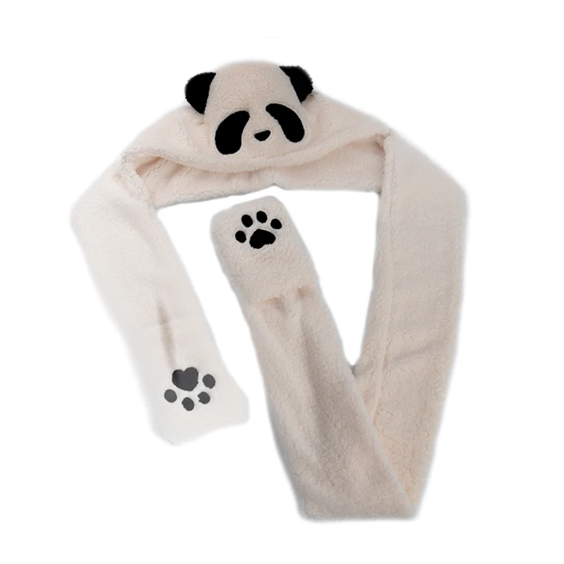 Флисовый длинный шарф с капюшоном в виде милой панды перчатки животных