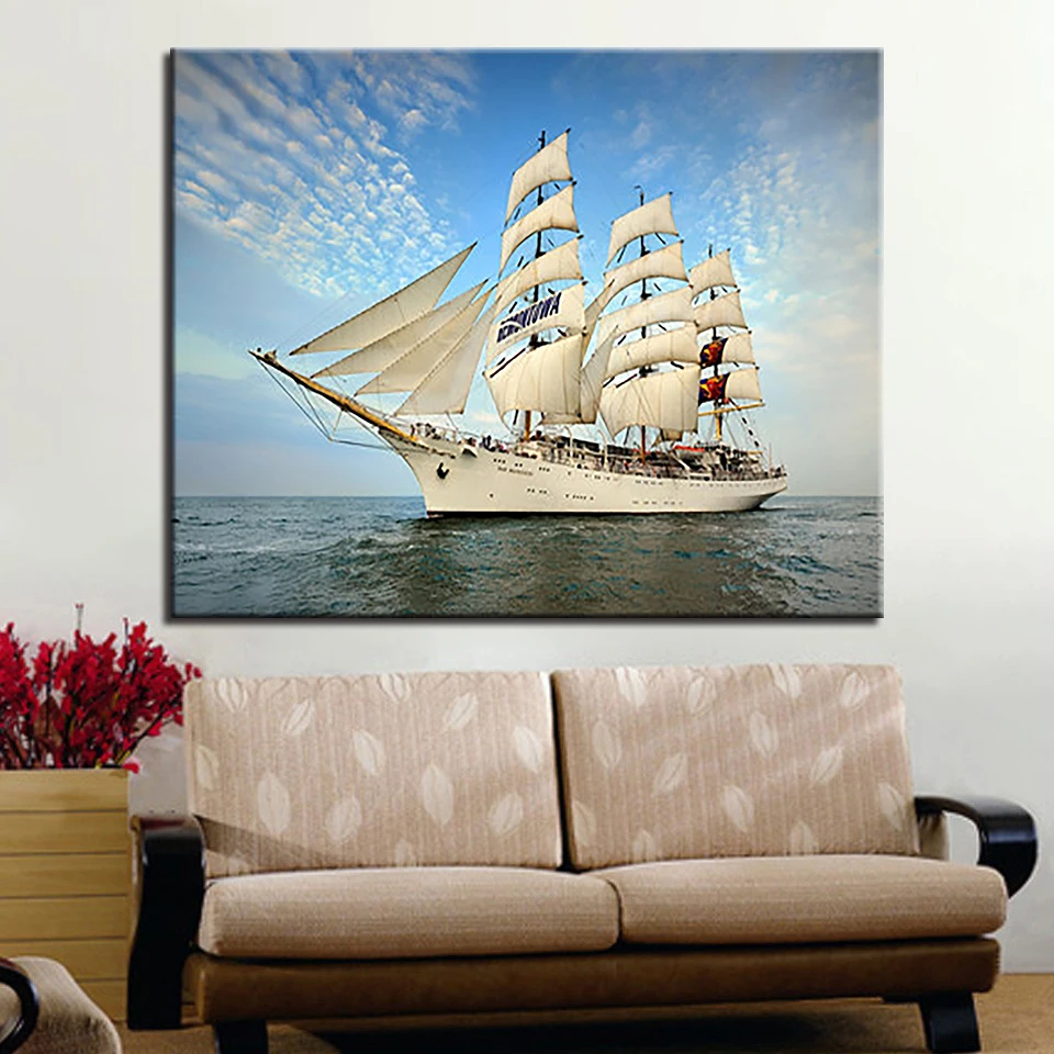 Парусная лодка живопись по номерам DIY Рисунок морская волна масло холст домашний декор настенные художественные наборы раскраска корабль морской пейзаж картины в рамке